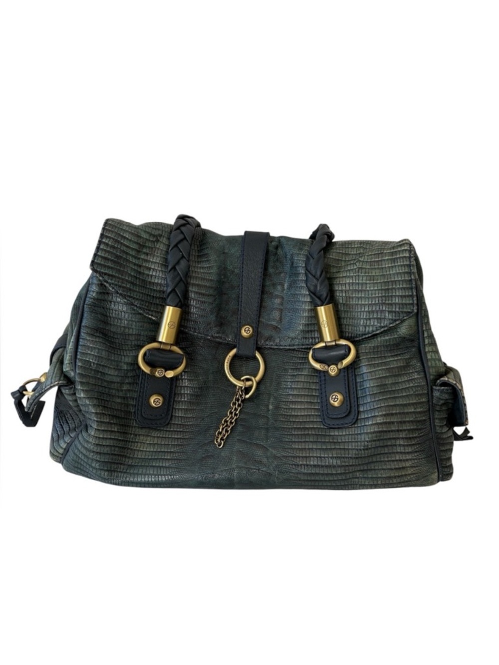 Francesco Biasia Blue Green Leather Designer Women's Bag